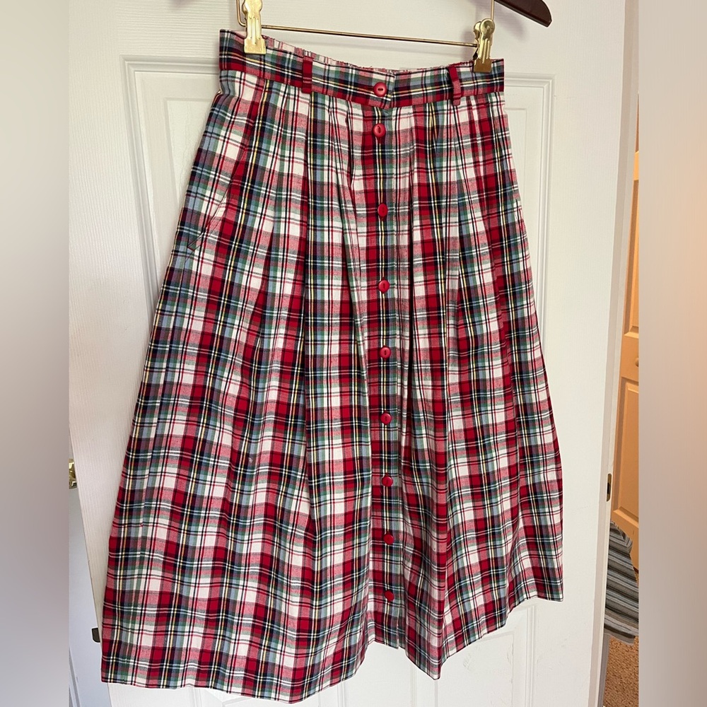 Cotton Plaid Button-Down Skirt